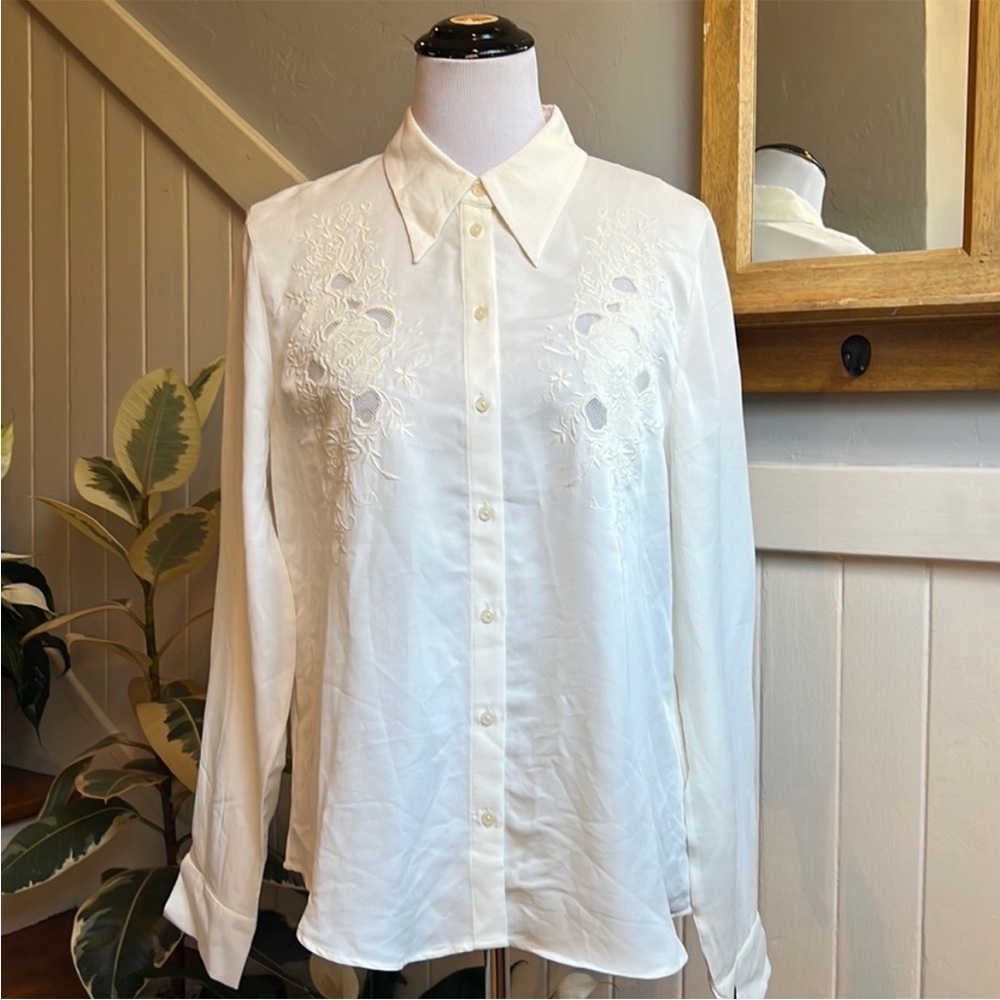 NWT & Other Stories Paris Atelier Pearl White Embroidered Button Down Shirt